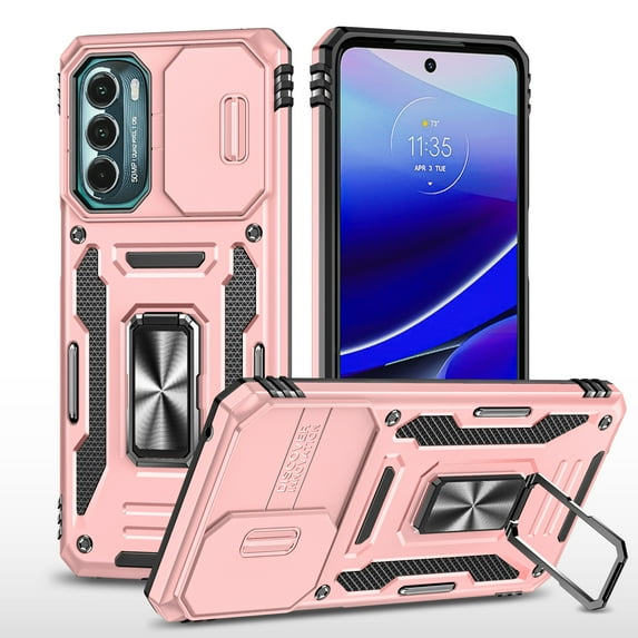 Case for Motorola Moto G Stylus 5G(2023), Sliding Lens Camera Cover Protection Ring Kickstand Compatible with Magnetic Car Mount Military Grade Hybrid Rugged PC Soft TPU Shockproof Case, Rosegold