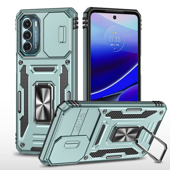 Case for Motorola Moto G Stylus 5G(2023), Sliding Lens Camera Cover Protection Ring Kickstand Compatible with Magnetic Car Mount Military Grade Hybrid Rugged PC Soft TPU Shockproof Case, Darkgreen