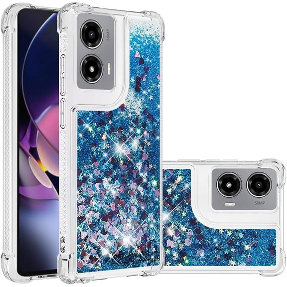 Case for Motorola Moto G Stylus 5G 2024 Case Glitter Cute Luxury Love Liquid Quicksand Clear Soft TPU Girls Women Stylish Bumper Shockproof Protective Cover for Moto G Stylus 5G 2024 Blue YB