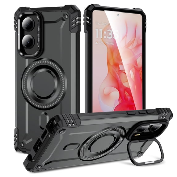 Case for Motorola Moto G Stylus 5G 2024 for Men Women, Compatible with Magsafe, Rugged Camera Frame Bracket Shockproof Air Cushions Luxury Armor Support Magnetic Car Mount Cover, Gray