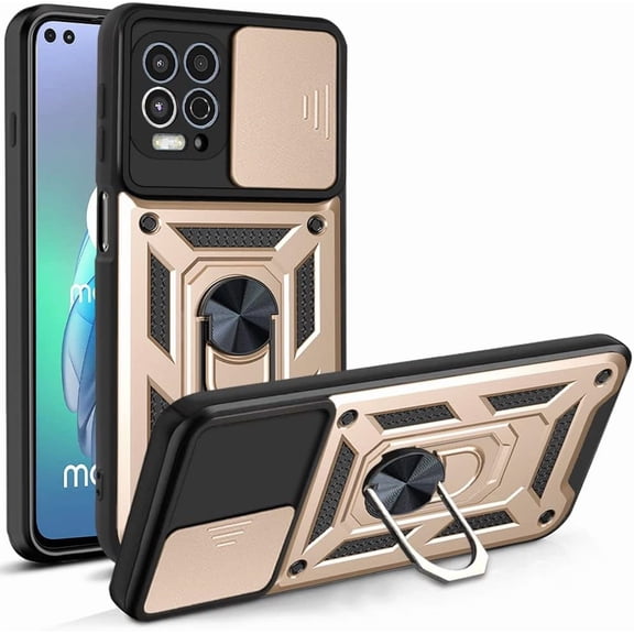 Case for Motorola Moto G100 with Slide Camera Cover,Military Grade Heavy Duty Protection Phone Case Cover with Magnetic Ring Kickstand for Motorola Moto Edge S/G100 SJ Gold
