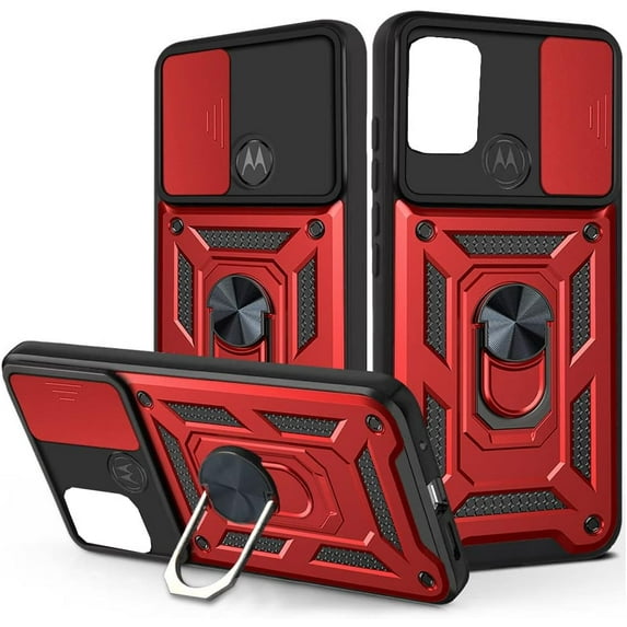 Case for Motorola Moto G50 (Not 5G) with Slide Camera Cover,Military Grade Heavy Duty Protection Phone Case Cover with Magnetic Ring Kickstand for Motorola Moto G50 4G SJ Red