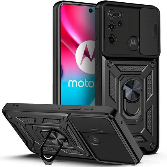 Case for Motorola Moto G60S with Slide Camera Cover,Military Grade Heavy Duty Protection Phone Case Cover with Magnetic Ring Kickstand for Motorola Moto G60S SJ Black