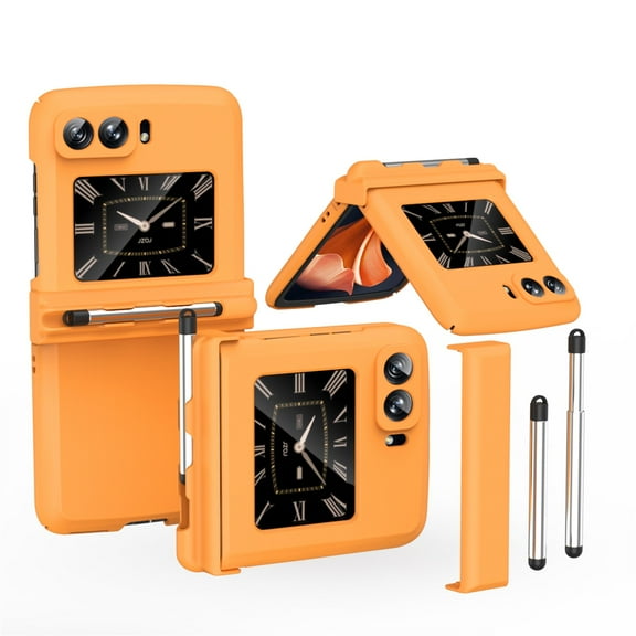 Case for Motorola Moto Razr 2022 with Pen Tray Hinge [Gift Telescopic Stylus] Macaron Cover, S Pen Holder Rugged PC Skin-Friendly Anti-Drop Shockproof Case for Motorola Moto Razr 2022, Orange