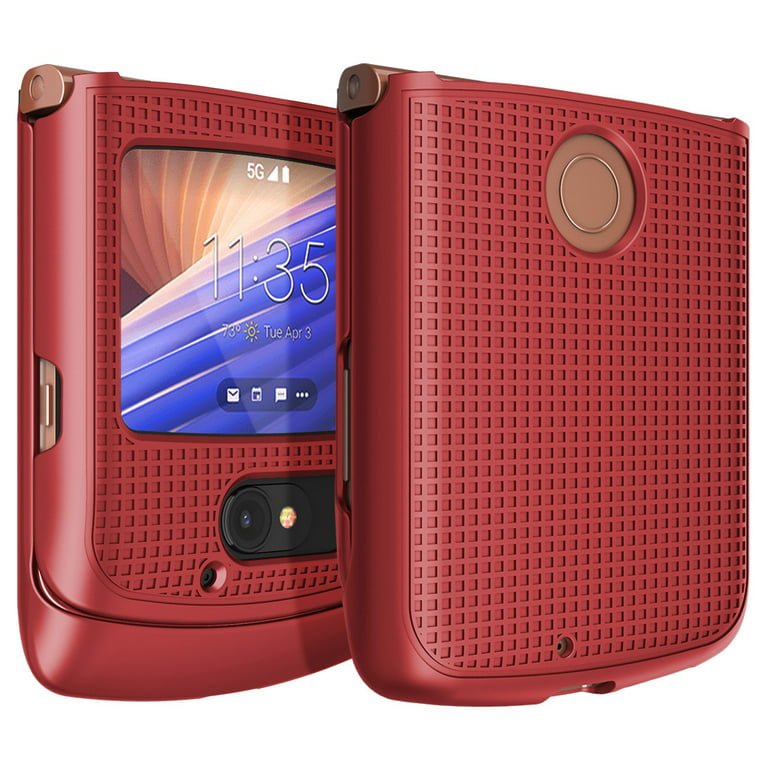 Case for Motorola RAZR 5G Flip Phone, Nakedcellphone [Red] Protective  Snap-On Hard Shell Cover [Grid Texture] for Motorola Moto RAZR 5G Flip  Phone
