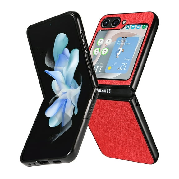 Case for Motorola Razr+ 2024, Lychee Pattern PU Leather Folding Cover, Rugged Frame Bumper Shockproof Camera Lens Protection Anti-Scratches Slim Case for Motorola Razr+ 2024, Red
