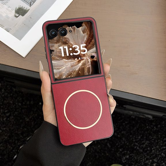 Case for Motorola Razr 2025/2024, Magnetic Phone Case [Compatible with Mag-Safe] Anti-Fingerprint PU Leather Shockproof Protective Slim Lightweight Case for Motorola Razr 2025/2024, Red