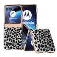thumbnail image 1 of Case for Motorola Razr 40 Ultra, Luxury Leopard Print PU Leather Phone Cover Slim Fashion Design Plating TPU Drop Protective Phone Case for Motorola Razr 40 Ultra, Silver Leopard, 1 of 6
