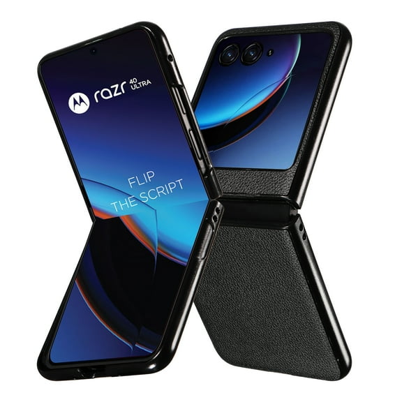 Case for Motorola Razr 40 Ultra Lytchee Pattern PU Leather Folding Cover, Compatible with MagSafe Wireless Charging, Rugged PC Shockproof Lens Protection Anti-Scratches Slim Case,Black