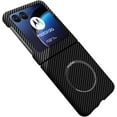 thumbnail image 1 of Case for Motorola Razr 40 Ultra Magnetic Case Compatible with MagSafe Charger Carbon Fiber Made Slim Ultra Military-Grade Drop Protection Shockproof Cover, Black&Silver, 1 of 8