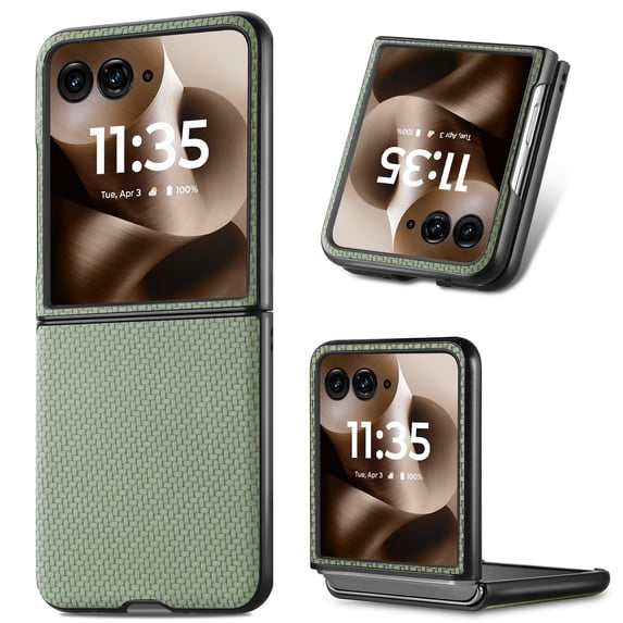 Case for Motorola Razr 60 Ultra Fiber Texture Case, Slim Thin Protective Cover Skin for Motorola Razr 60 Ultra, with Anti-Slip Strip Sturdy Shockproof Lens Protection Phone Case, Green