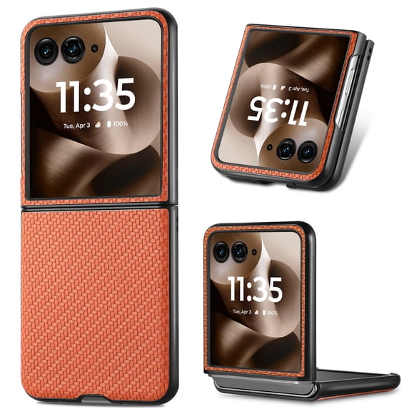 Case for Motorola Razr Plus 2024 Fiber Texture Case, Slim Thin Protective Cover Skin for Motorola Razr Plus 2024, with Anti-Slip Strip Sturdy Shockproof Lens Protection Phone Case, Brown