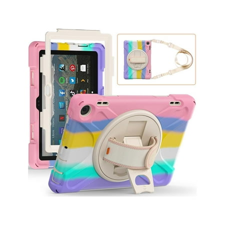Case for All New Amazon Fire HD 8 / Fire HD 8 Plus - 12th Generation, 2022, Shockproof Full Body Protective Cover With Stand Hand Strap and Shoulder Strap