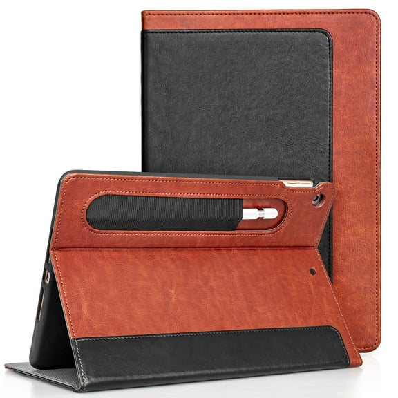 Case for New iPad 8th / 7th Generation(10.2-Inch, 2020 / 2019 Model) with Pencil Holder, Highly Protective, Smart Cover Auto Wake / Sleep, Black / Brown