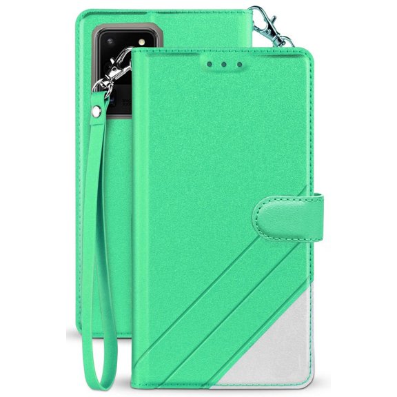 Case for Note 20 Ultra, [Mint] Infolio Wallet Credit Card Slot ID Cover, View Stand [with Wrist Strap Lanyard] for Samsung Galaxy Note 20 Ultra Phone (SM-N985, SM-N986)