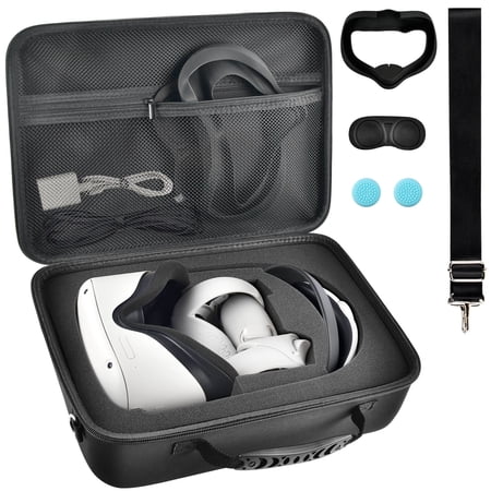Case for Oculus Quest 2 Virtual Reality Headset/ Elite Strap/ Touch Controllers VR2 Advanced All-in-One Accessories with Silicone Face Cover, Lens Protector - Black