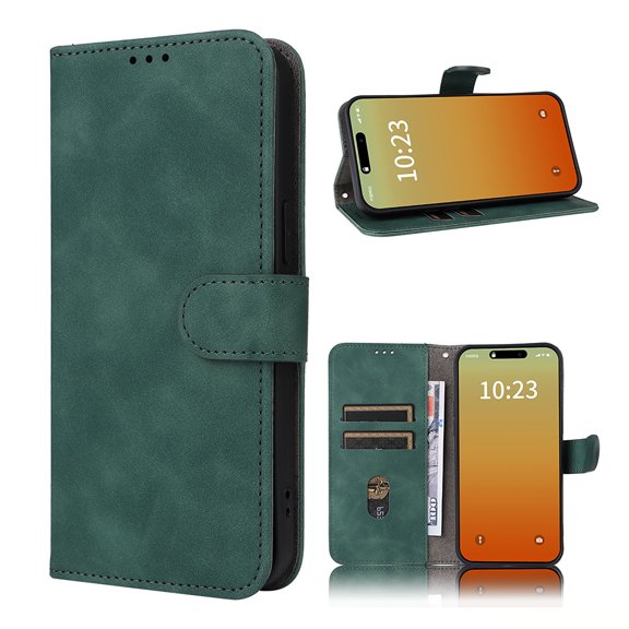 Case for OnePlus 12 Wallet Case with Card Slots Holder Magnetic Clasp Cover, Luxury PU Leather Skin-Friendly Wrist Strap Handbag Shockproof Kickstand Case for OnePlus 12R, Green