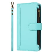 Case for OnePlus 9 Classic Leather Phone Case with Detachable Wrist Strap Zipper Pocket Card Holder Kickstand Support Wireless Charging Shockproof Cover