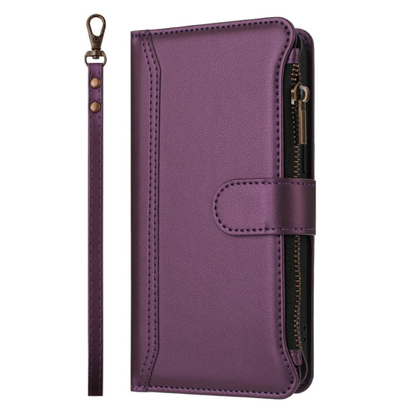 Case for OnePlus Nord 2 Classic Leather Phone Case with Detachable Wrist Strap Zipper Pocket Card Holder Kickstand Support Wireless Charging Shockproof Cover