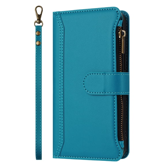Case for OnePlus Nord 2 Lite Classic Leather Phone Case with Detachable Wrist Strap Zipper Pocket Card Holder Kickstand Support Wireless Charging Shockproof Cover