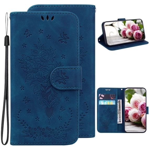 Case For OnePlus Nord N200 5G Embossed Pattern Leather Magnetic Closure Flip Cover Shockproof Non-slip Card Cash Pocket Wallet Phone Case For OnePlus Nord N200 5G,Blue