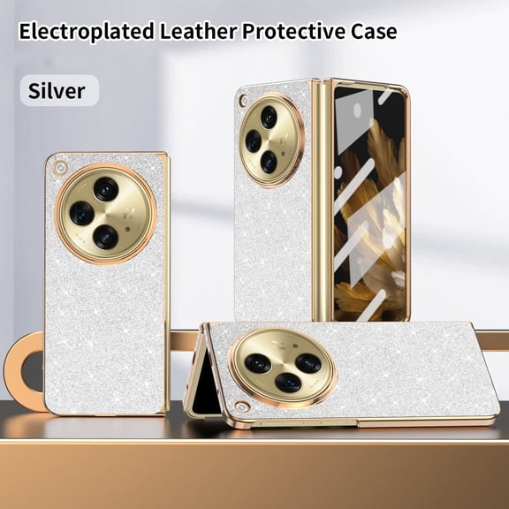 Case for OnePlus Open, for Women Girls Stylish Plating Glitter Sprakle Bling Anti-Slip Shockproof Drop Protection Folding Cover Case for OnePlus Open, Silver