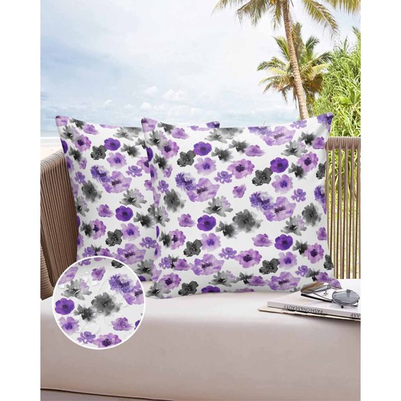 Case Pillow Decor Home Black Purple Floral Watercolor Cover Cushion Waterproof Chair Garden Outdoor