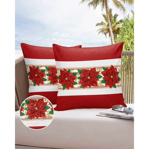 Case Pillow Decor Home Cover Cushion Waterproof Chair Garden Outdoor Posettia Red Flower Wter Chri