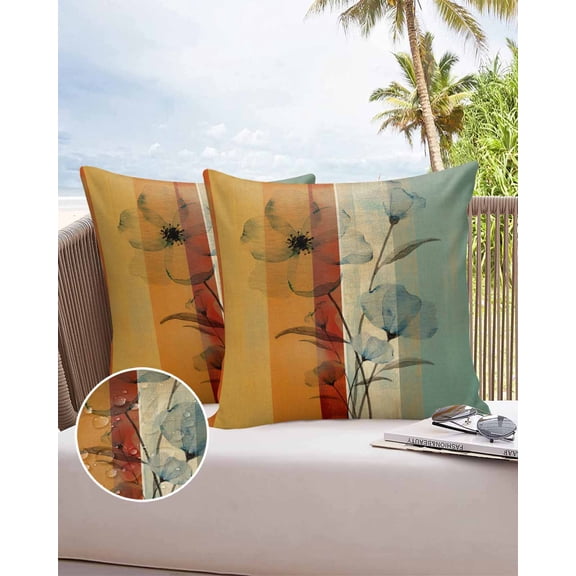 Case Pillow Decor Home Stripes Flower Of Overlay Cover Cushion Waterproof Chair Garden Outdoor