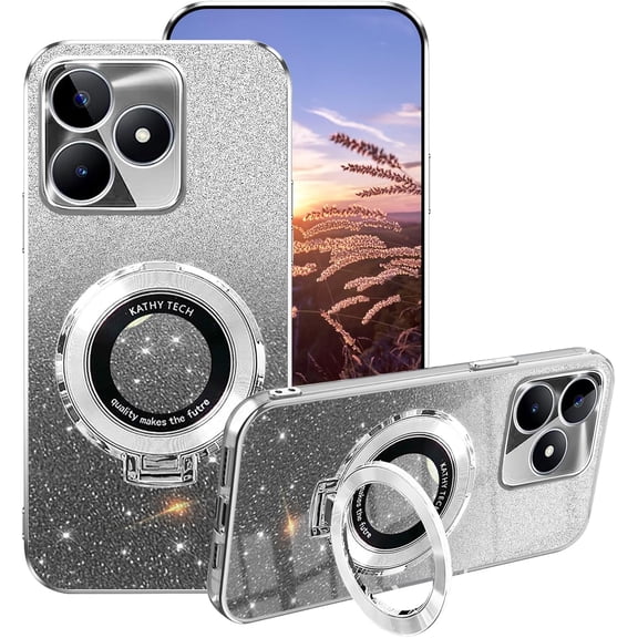 Case for Realme Note 50 Cases Silicone with Ring Holder,Plating for Realme Note 50 Phone Case Glitter Transparent Double Layer Detachable Soft TPU Shockproof Protective Luxury Slim Cover (Silver)