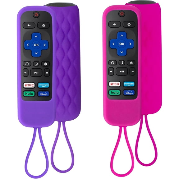 Case for Roku Express/Streaming Stick/Premiere - Silicone Remote Cover for TCL Hisense Roku TV Remote Sleeve Skin Smart TV Remote Control Replacement (Purple and Rose)
