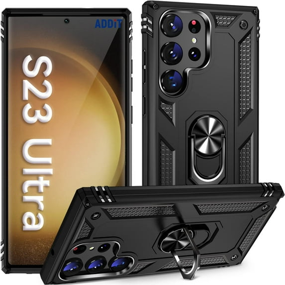 Case for S23 Ultra Phone Case Samsung Galaxy S23 Ultra Case, Military Grade, Heavy Duty, with Ring Holder Stand, Support Magnet Car Mount for Samsung Galaxy S23 Ultra Case Black