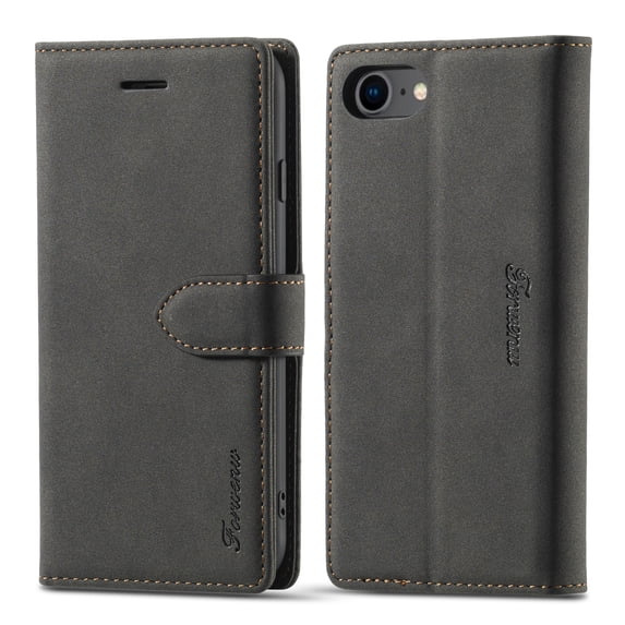 Case for SE 2020 Wallet Case, iPhone 7 Case, iPhone 8 Case with Card Holder Premium Leather Flip Cover Magnetic Closure Case Shockproof Pure Color Cover Kickstand Card Slots Case, Black