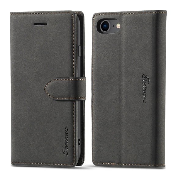 Case for SE 2020 Wallet Case, iPhone 7 Case, iPhone 8 Case with Card Holder Premium Leather Flip Cover Magnetic Closure Case Shockproof Pure Color Cover Kickstand Card Slots Case, Black