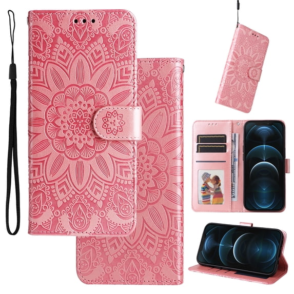 Case for Samsung A53 5G,Premium PU Leather Magnetic Flip Wallet Case with Card Holder Cash Slot Lanyard Strap Kickstand Embossed Mandala Flower Pattern Cover for Samsung Galaxy A53 5G, Rosegold