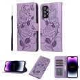 thumbnail image 1 of Case for Samsung A53 5G Wallet Case for Women Card Holder Butterfly Embossed Clover Rose Flower Flip PU Leather Magnetic Phone Cover Kickstand Lanyard for Samsung Galaxy A53 5G, Purple, 1 of 8