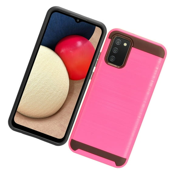 Case for Samsung Galaxy A02S Brushed Texture Slim Hybrid Shockproof Dual Layer PC & Soft TPU Armor Rugged Protective Cover for Galaxy A02s by Xcell - Pink