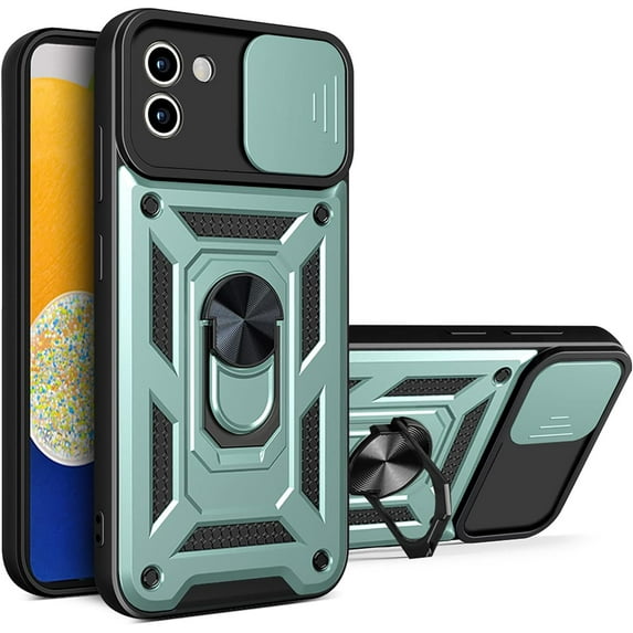 Case for Samsung Galaxy A03 with Slide Camera Cover,Military Grade Heavy Duty Protection Phone Case Cover with Magnetic Ring Kickstand for Samsung Galaxy A03 SJ Green
