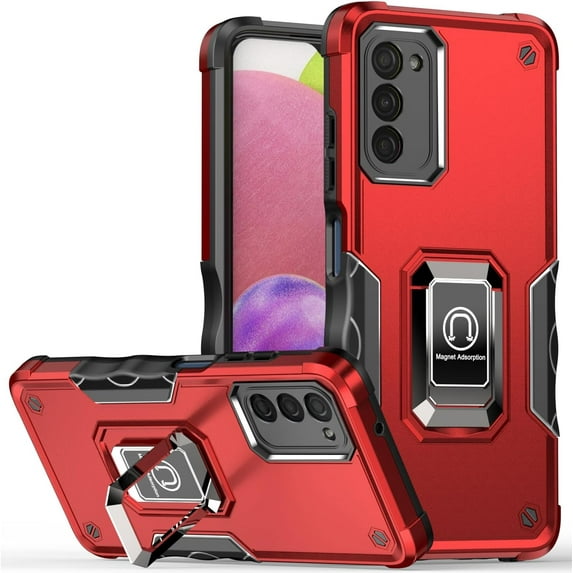 Case for Samsung Galaxy A03S Case Kickstand Holder Built-in Magnetic Car Mount Shockproof Camera Protective Case for Samsung Galaxy A03S Phone Case (Red)
