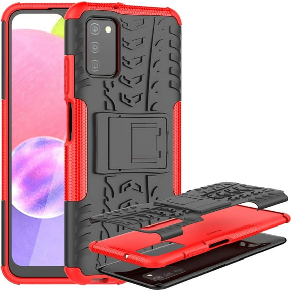 Case for Samsung Galaxy A03S, Tyre Pattern Design Hybrid TPU+PC Material Double Layer Protection Shockproof Cover with Kickstand Phone Case for Samsung Galaxy A03S XC Red