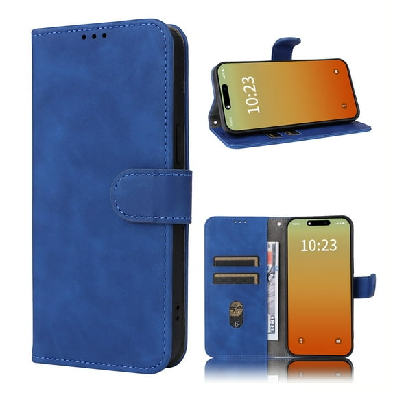 Case for Samsung Galaxy A05 Wallet Case with Card Slots Holder Magnetic Clasp Cover, Luxury PU Leather Skin-Friendly Wrist Strap Handbag Shockproof Kickstand Case for Samsung Galaxy A05, Blue