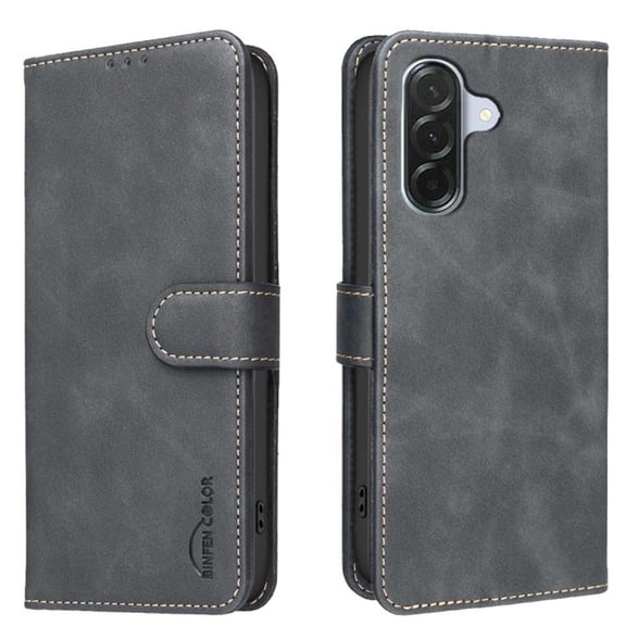 Case For Samsung Galaxy A05s【RFID Blocking】with Multi-Card Holder Bills Slot, Calfskin-Texture Vegan Leather Magnetic Wallet Case,Black,For Galaxy A05s