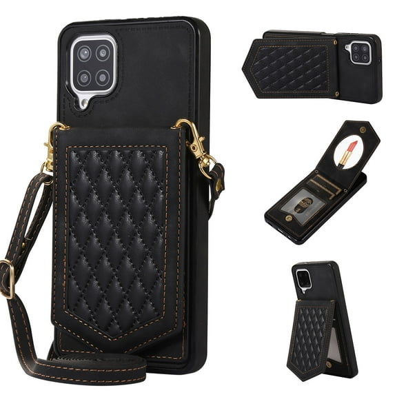 Case for Samsung Galaxy A12 5G 6.5" 2021, Allytech Detachable Crossbody Strap Flip PU Leather Magnetic Button RFID Blocking Purse Wallet Stand Case for Samsung A12 5G, Black