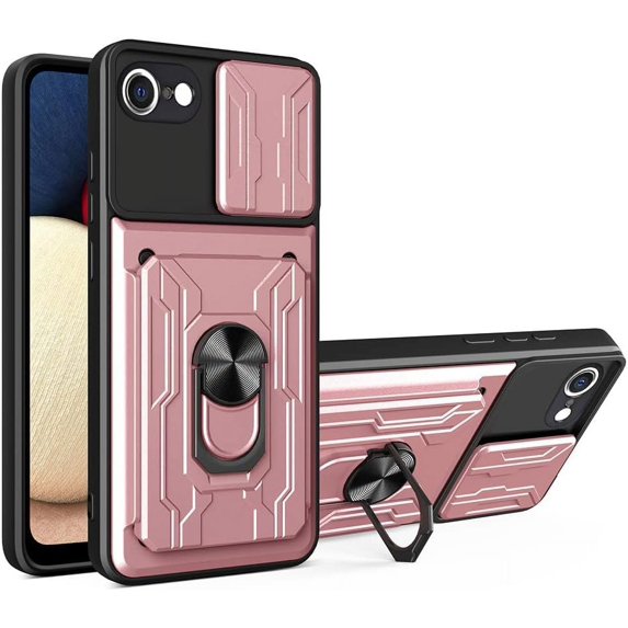 Case for Samsung Galaxy A13 4G (Not 5G) with Card Holder, Heavy Duty Protection Phone Case with Magnetic Ring Kickstand Slide Camera Cover for Samsung Galaxy A13 4g LJK Rose Gold