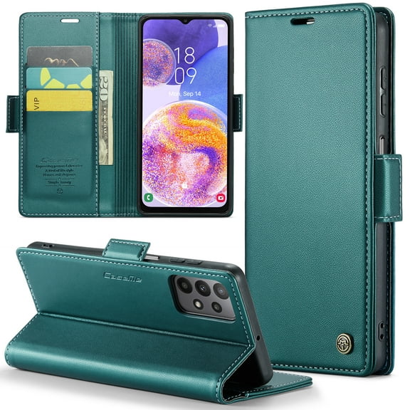 Case for Samsung Galaxy A13 4G Wallet Case, Retro PU Leather Flip Case with Magnetic Closure, [RFID Blocking] Card Holder and Kickstand for Men Women, TPU Shockproof Full Protective Case, Green