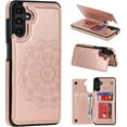 thumbnail image 1 of Case for Samsung Galaxy A13 5G/A04s, Luxury PU Leather Flip Case [Two Magnetic Clasp] [Card Slots] Stand Function Embossed Mandala Pattern Flower Durable Soft TPU Back Wallet Cover - Rose Gold, 1 of 15