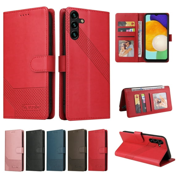 Case For Samsung Galaxy A13 5G,Premium PU Magnetic Flip Stand Protective Kickstand Credit Card Holder Cash Pocket Wallet Shockproof Phone Cover For Samsung Galaxy A13 5G,Red