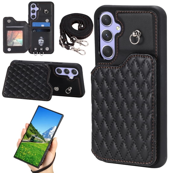 Case for Samsung Galaxy A14 5G, Detachable Crossbody Strap Wallet Case with Card Slots, Stand Ring Flip PU Leather Protective Cover Lanyard for Women for Samsung Galaxy A14 5G, Black
