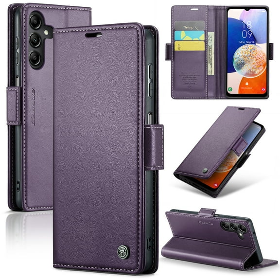 Case for Samsung Galaxy A14 5G Wallet Case, Retro PU Leather Flip Case with Magnetic Closure, [RFID Blocking] Card Holder and Kickstand for Men Women, TPU Shockproof Full Protective Case, Purple