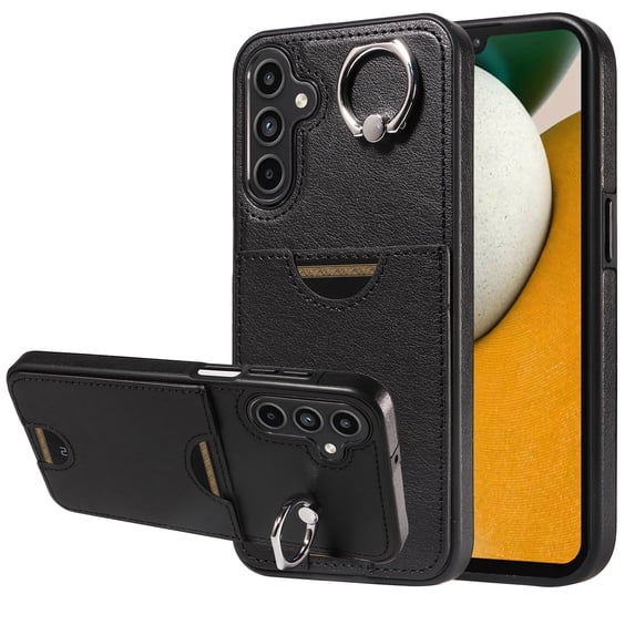 Case for Samsung Galaxy A14 5G Wallet with Credit Card Holder & Finger Ring Stand, PU Leather Slim Cover Shockproof Scratch Resistant Full Protection Case for Samsung Galaxy A14 5G, Black